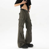 Riolio Cotton Wide Leg Cargo Pants man Loose Fit Multi Pocket Casual Streetwear Comfortable Workwear Trousers Men Trendy Fashion