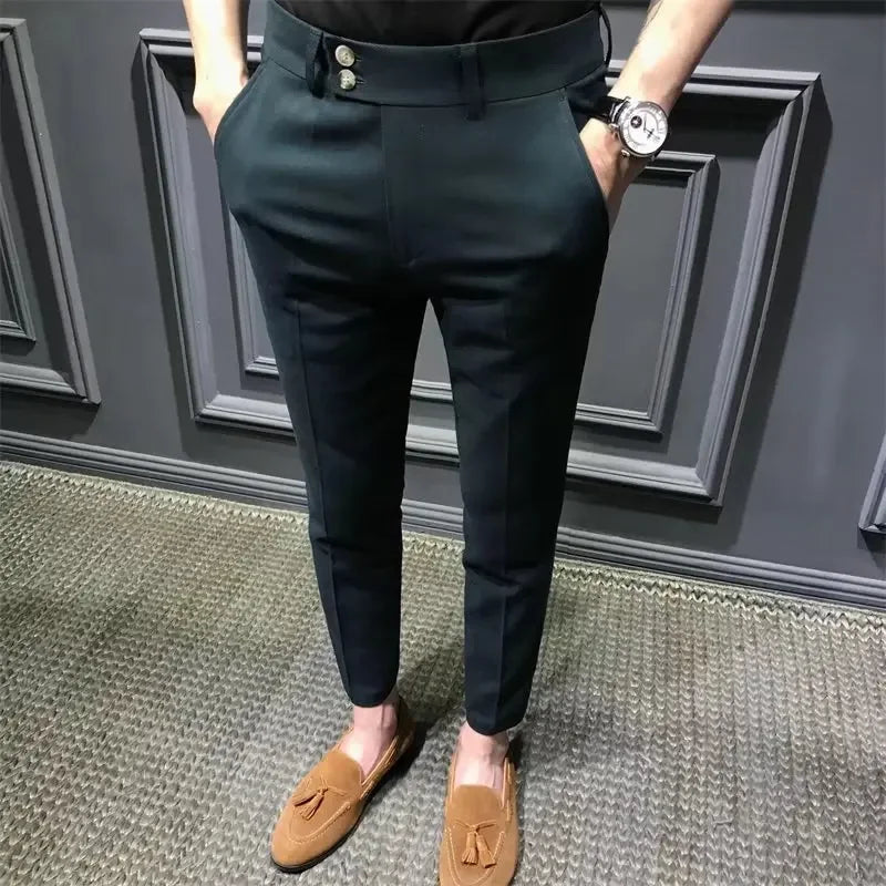 Riolio Summer Trousers For Men Korean Style Slim Fit Casual Pants Small Foot Nine Points Trendy White Suit Pants