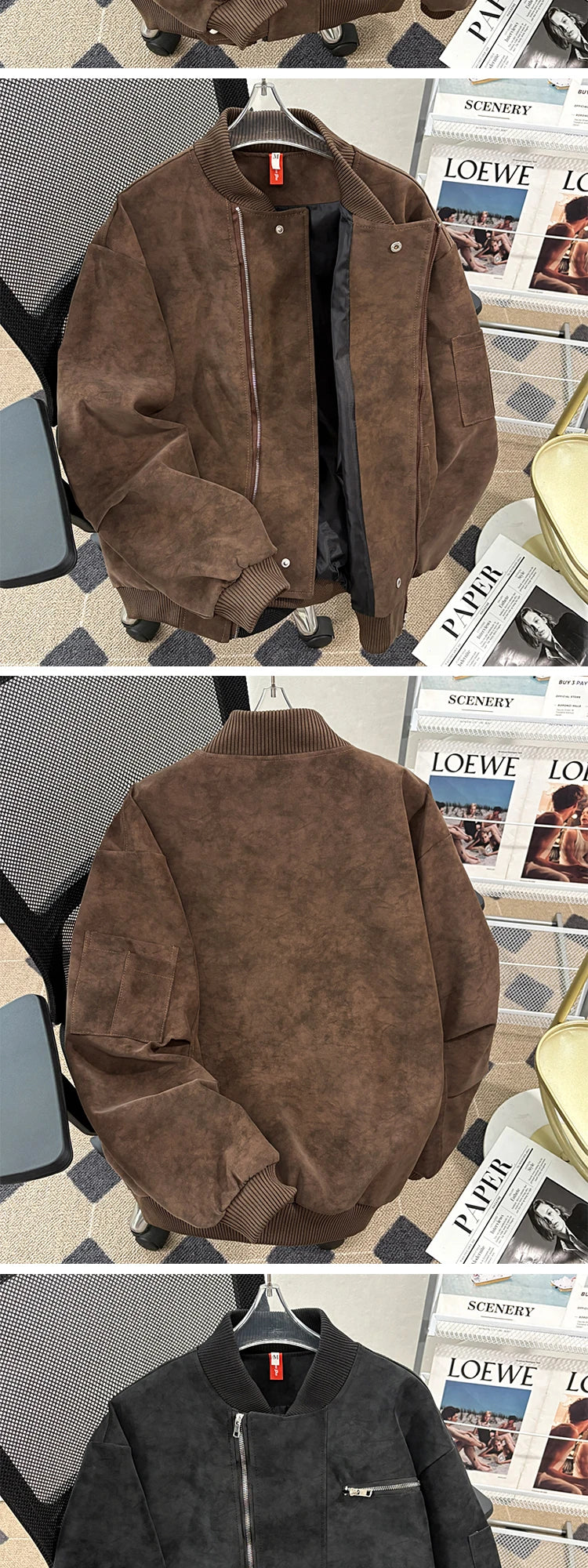 Riolio American Baseball Jacket Men's Autumn Winter Korean Style Trendy Loose Silhouette Work Jacket Handsome High-end Motorcycle Suit