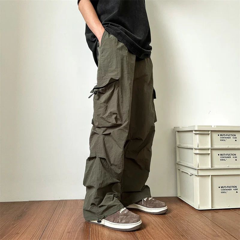 Riolio Summer Thin Pants Men Fashion Pocket Cargo Pants Men Japanese Streetwear Hip-hop Loose Straight Pants Mens Oversized Trousers