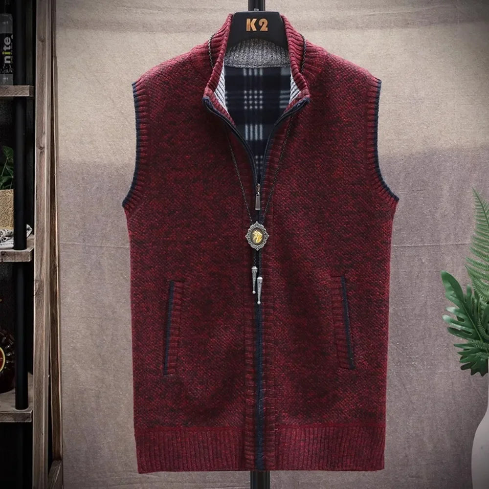 Riolio Atutumn and Winter New Men's Sweater Cardigan Knitting Vest Dailywear Warmth Thickened Zipper Jacket Waistcoat Male Streetwear