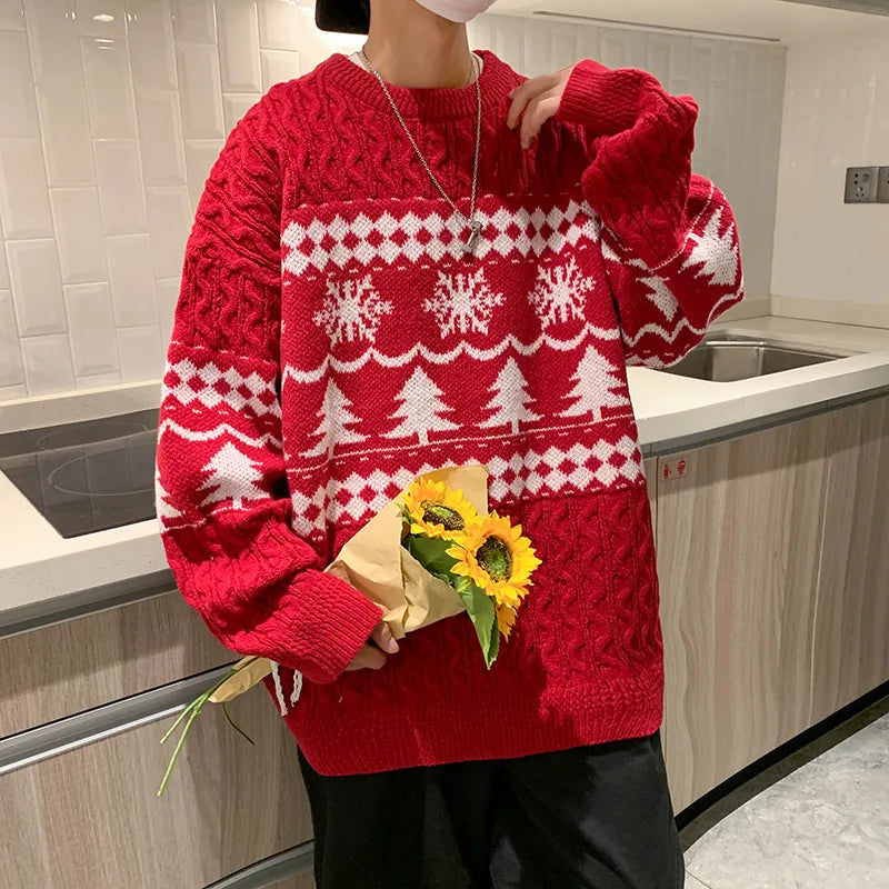 Riolio Christmas Knitted Sweater for Men Sweaters Korean Clothes Men's Products Round Collar Autumn Knit Winter Male New