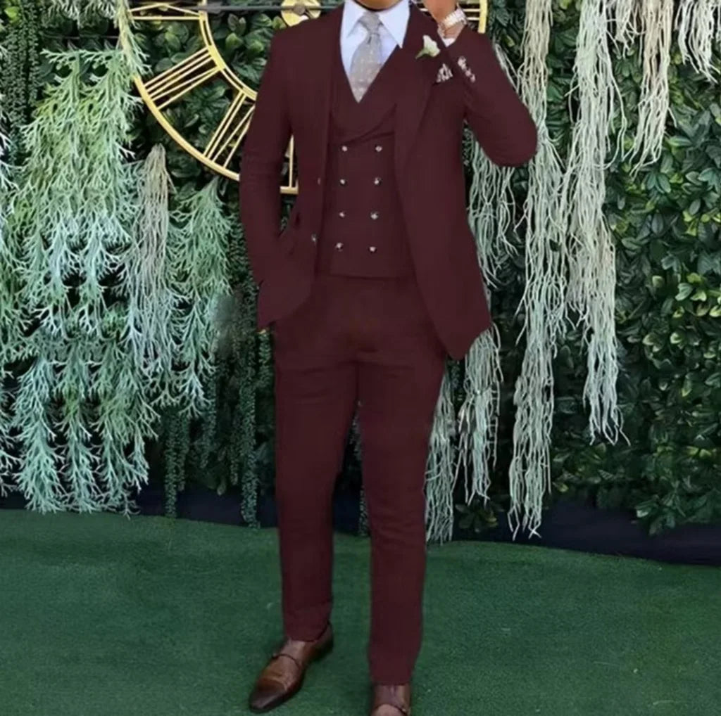 Riolio prom outfits for guys Men's Slim-fit Three-piece Suit,Three-piece Set of Vest, Blazer and Trousers, Ideal for Weddings, Business and Formal Occasions