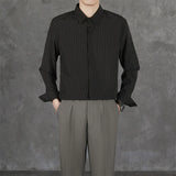 Riolio  New Naples Business Men Shirts Light Luxury Textured Lapel Striped Long Sleeve Cardigan Leisure Premium Commuter Blouse S-4XL