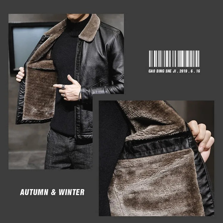 Riolio Casual Punk Rock Thick Leather Coats Slim Windproof Blazer Stand Collar Outwear Men's Pu Leather Jacket Zipper Motorcycle Jacket