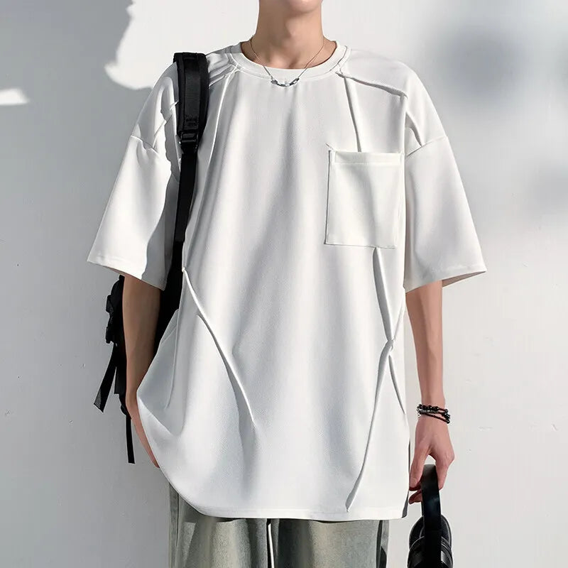 Riolio Summer Short Sleeved T-shirt Men Black White Casual T Shirt Streetwear Hip-hop Loose Round Neck Tshirt Mens Top Plus Size 4XL