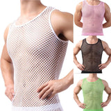 Riolio Men Sexy Mesh Tank Tops Transparent Sleep Tops Male Underwear Pure Color Vest Sleeveless Tops Underwear Male Undershirt