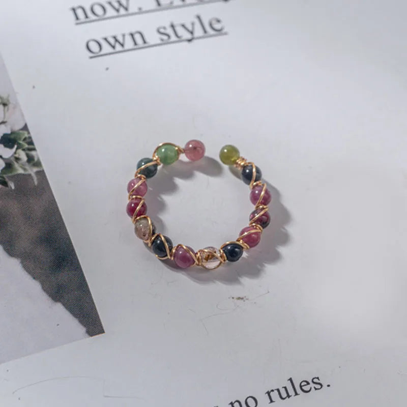 Riolio Healing Crystal Natural Stone Bead Ring Men Women Handmade Beaded Bohemian 7 Chakra Meditation Spiritual Jewelry Gifts