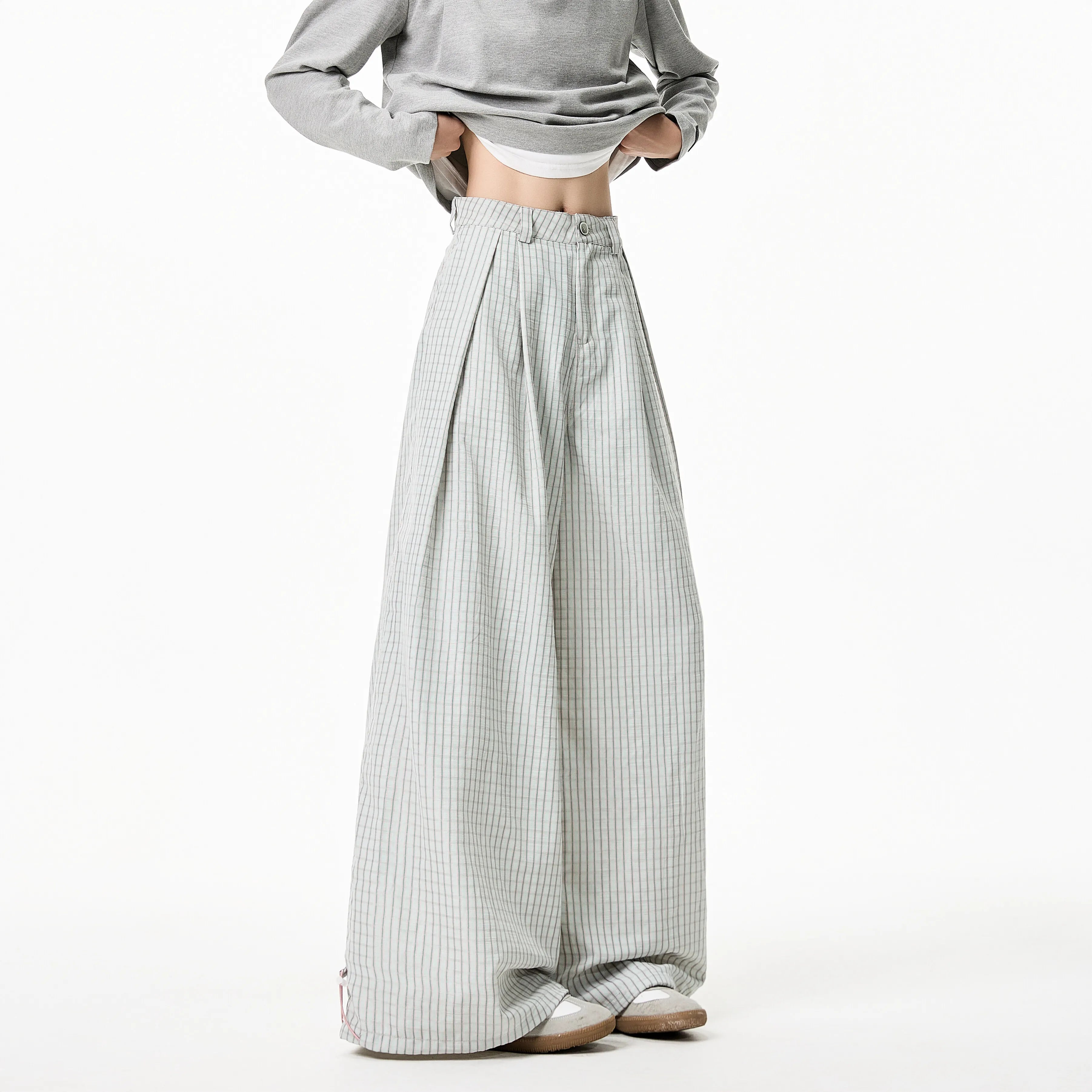 Riolio Summer Loose Wide Leg Striped Trousers Unisex High Street Fashion Trendy Casual Wear Oversize Streetwear Long Pants Lightweight