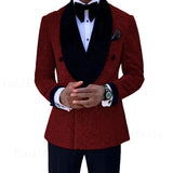 Riolio Luxury Red Glitter Suits Men Groom Wedding Tuxedo Double Breasted Blazer Formal Evening Party Prom Dress 2 Pieces Set