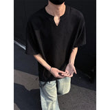 Riolio Summer Short Sleeved T-shirt Men Casual V-neck T Shirt Men Streetwear Korean Loose Pleated T Shirt Mens Top Large Size 5XL