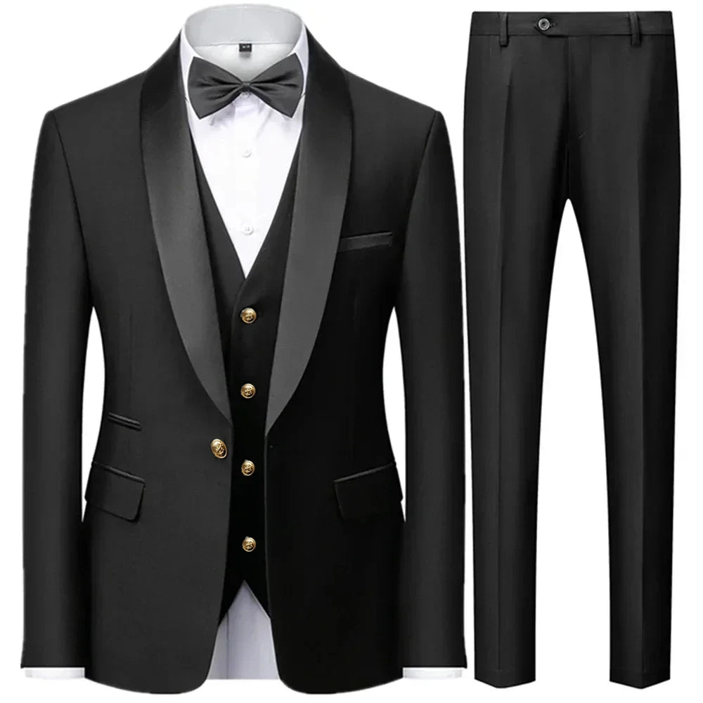 Riolio Suit Coat Pants Vest 3 Pcs Set / Fashion Men's Casual Boutique Business Wedding Groom Dress Blazers Jacket Trousers