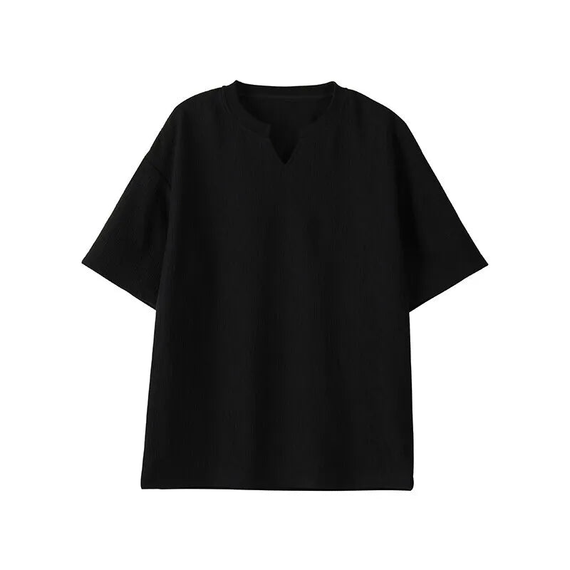 Riolio Summer Short Sleeved T-shirt Men Casual V-neck T Shirt Men Streetwear Korean Loose Pleated T Shirt Mens Top Large Size 5XL