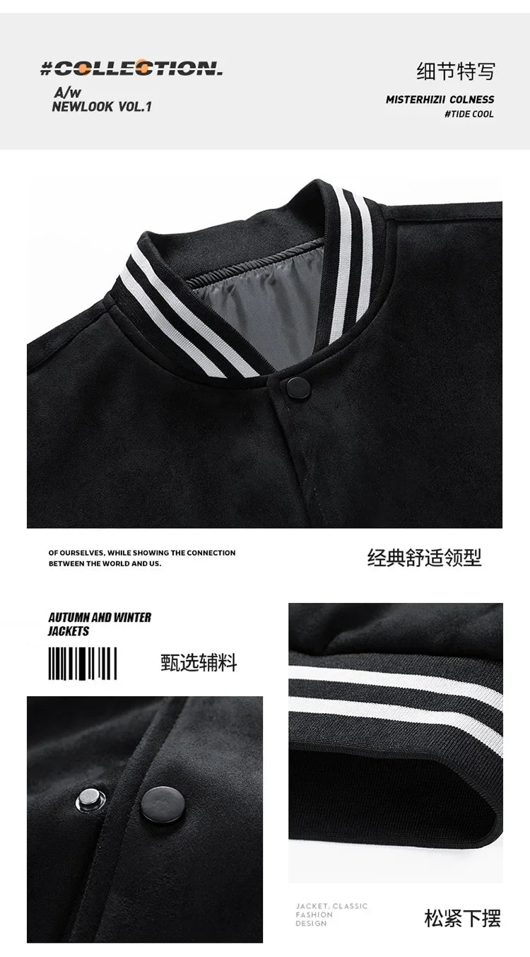 Riolio Bomber Wool Coat Premium Varsity Leather Wool Jacket High Street Jacket Men's Varsity Baseball College Leather Sleeves