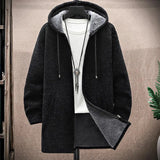 Riolio Autumn Winter Men Hooded Sweater Thicken Long Sleeve Drawstring Plush Lining Mid-Length Knitting Jacket Male Coat Streetwear