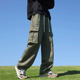 Riolio 6 Colors Men's 100% Cotton Cargo Casual Pants Baggy Straight Elastic Waist Comfortable Trousers Fashion Streetwear Male Clothes