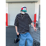 Riolio Men Cotton T Shirt Breathable Comfort Round Neck Button Striped Summer Casual Soft Lightweight Streetwear Fashion Cotton Tee Top