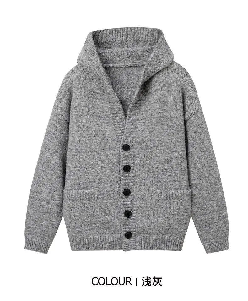 Riolio American-style autumn/winter streetwear unisex trendy hooded knit sweaters for couples with loose-fit retro Harajuku casual tops