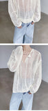 Riolio Rice White Shirts for Men Hollow Out Blouse Men Handsome Fashion Men Clothing Vacation Sexy Mesh Long-sleeved Shirts