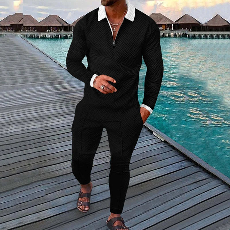 Riolio Spring Autumn Solid Y2K Men's Two-piece Suit Fashion Long Sleeve Sweatshirt and Long Pants Sport Sets Homme Casual Male Clothes