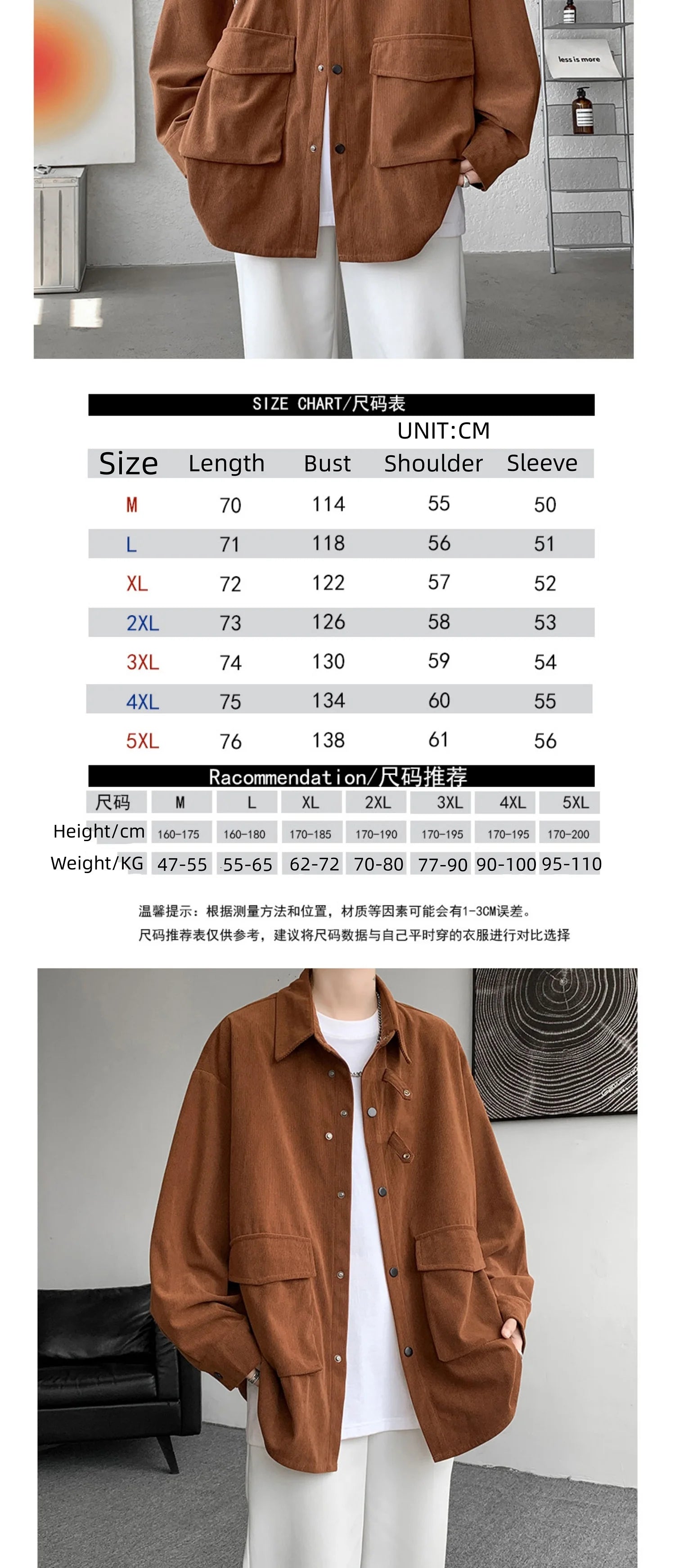 Riolio Corduroy Shirt Men Casual Turn Down Button Long Sleeve Shirts Streetwear Leisure Luxury Clothing Chemise Homme