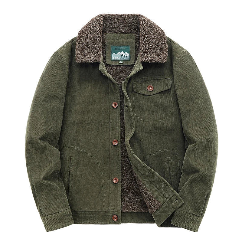 Riolio Winter Mens Jacket Warm Corduroy Jackets and Coats Fur Collar Winter Casual Coats Outwear Male Thermal Cotton Jacket Streetwear