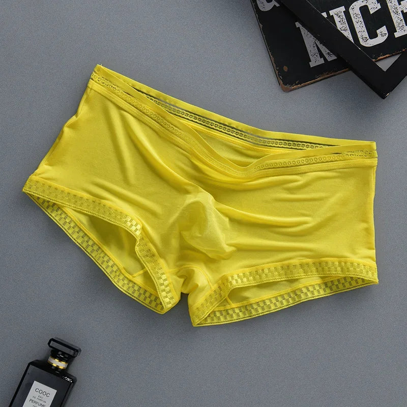 Riolio Men Trunks 3D Pouch Boxers Ice Silk Ultrathin Panties Summer Soft Breathable Translucent Seamless Boxer Wet Seductive Underwear