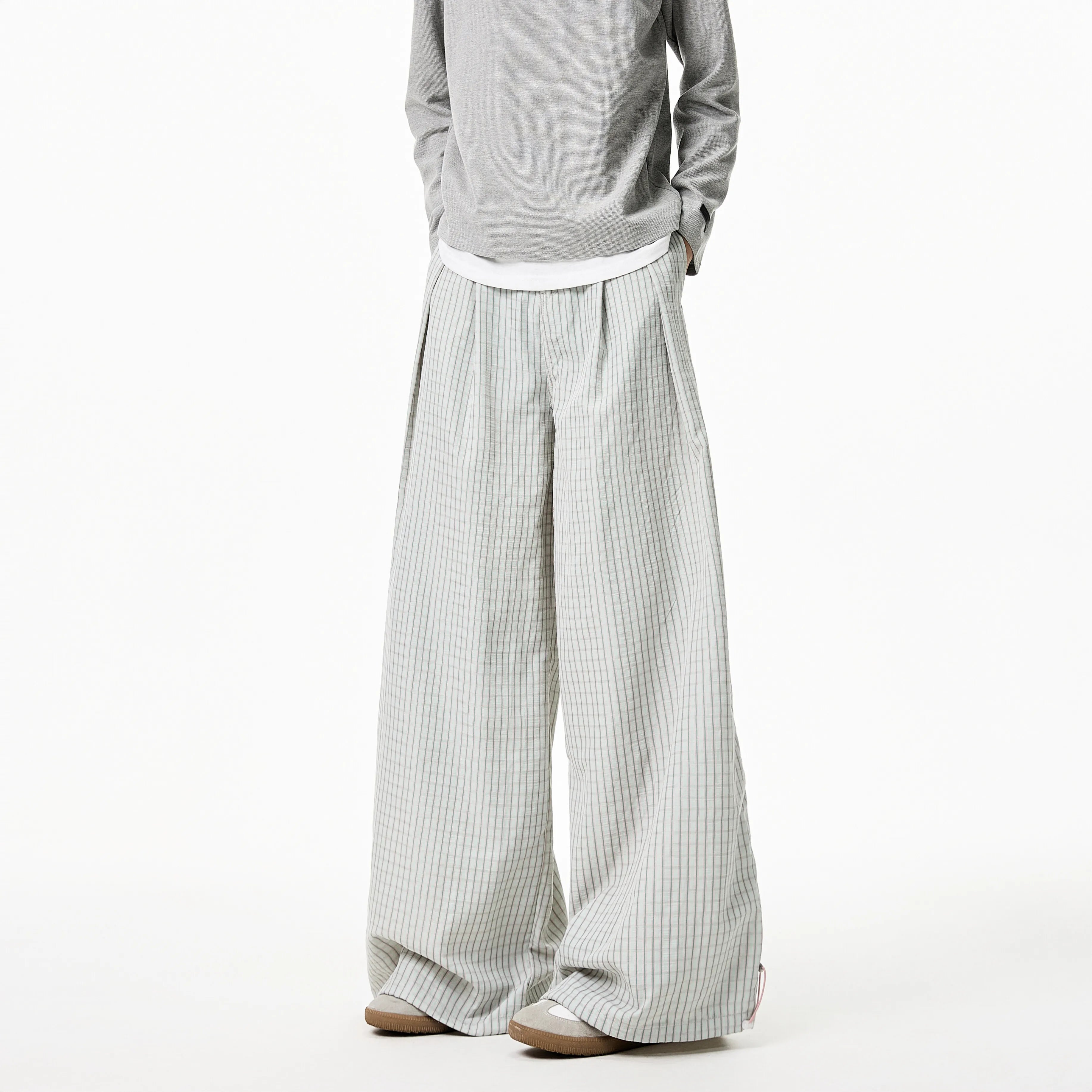 Riolio Summer Loose Wide Leg Striped Trousers Unisex High Street Fashion Trendy Casual Wear Oversize Streetwear Long Pants Lightweight