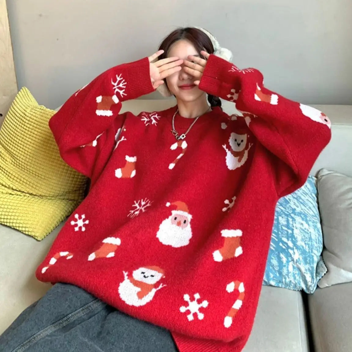Riolio Oversize Ugly Christmas Sweater Korean Santa Claus Knitwear Sweater Male Loose  Winter Versatile Couple Pullovers Man Clothes