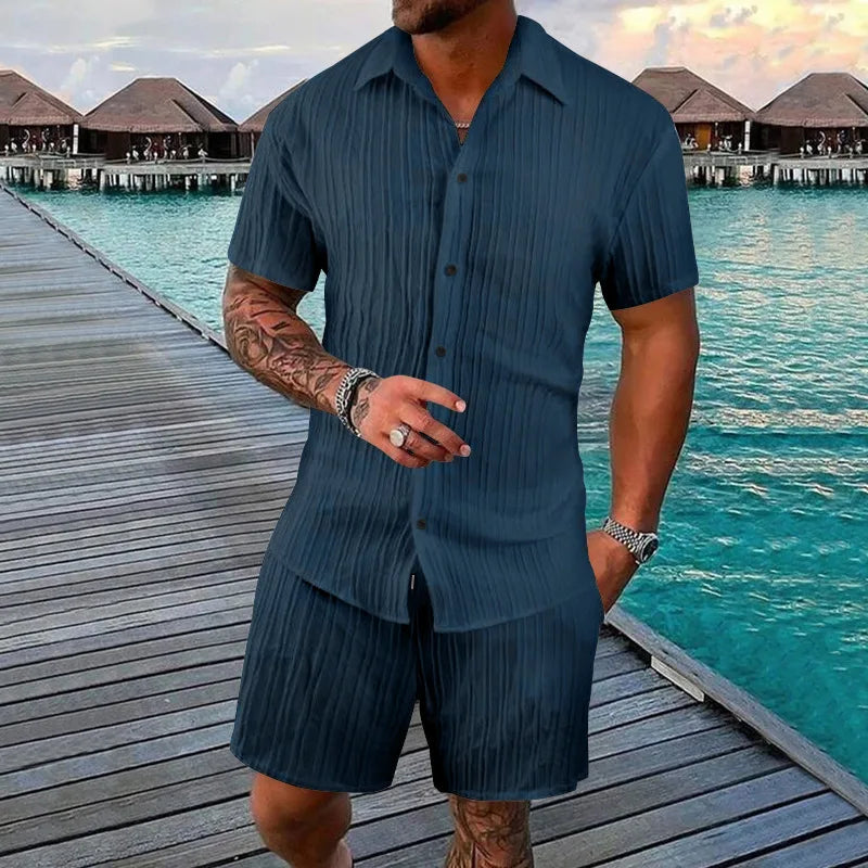 Riolio European and American men's summer leisure sports suit cross-border trend loose breathable short-sleeved shirt