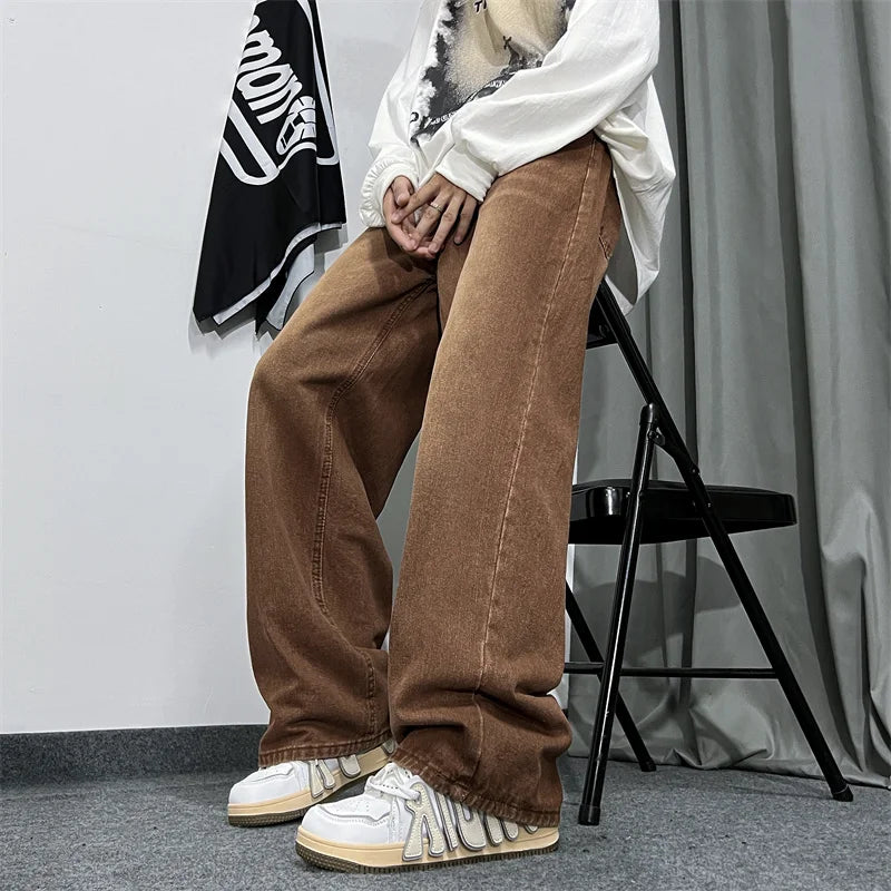 Riolio Brown Baggy Jeans Men Fashion Casual Vintage Jeans Men Streetwear Hip-hop Loose Straight Jeans Mens Retro Denim Trousers M-3XL