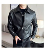 Riolio Windproof Stand Collar Zipper Cardigan Leather Jacket Motorcycle Leather Coat PU Leather Business Leather Jackets Men's Fashion