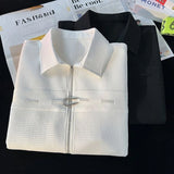 Riolio Niche Design Zipper Shirt Men's Short-sleeved Summer 2025 New Waffle High-end Casual Shirt Hip Hop Unisex Zipper Blouse