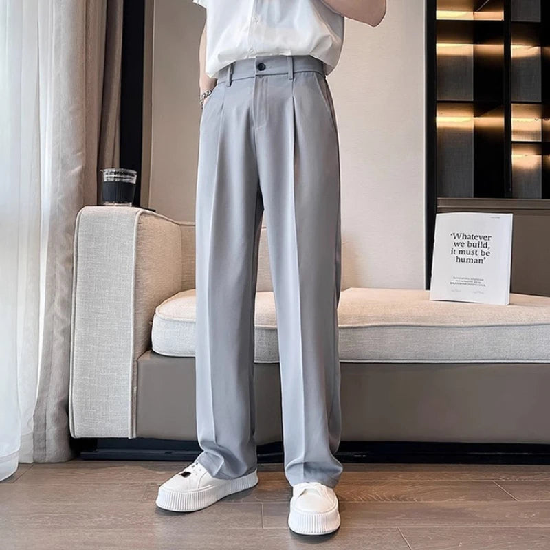 Riolio Wide Leg Gray Baggy Men's Summer Pants Tailoring Chinese Homme Dress Slacks Spring Clothes Male Suit Trousers Formal Designer Up