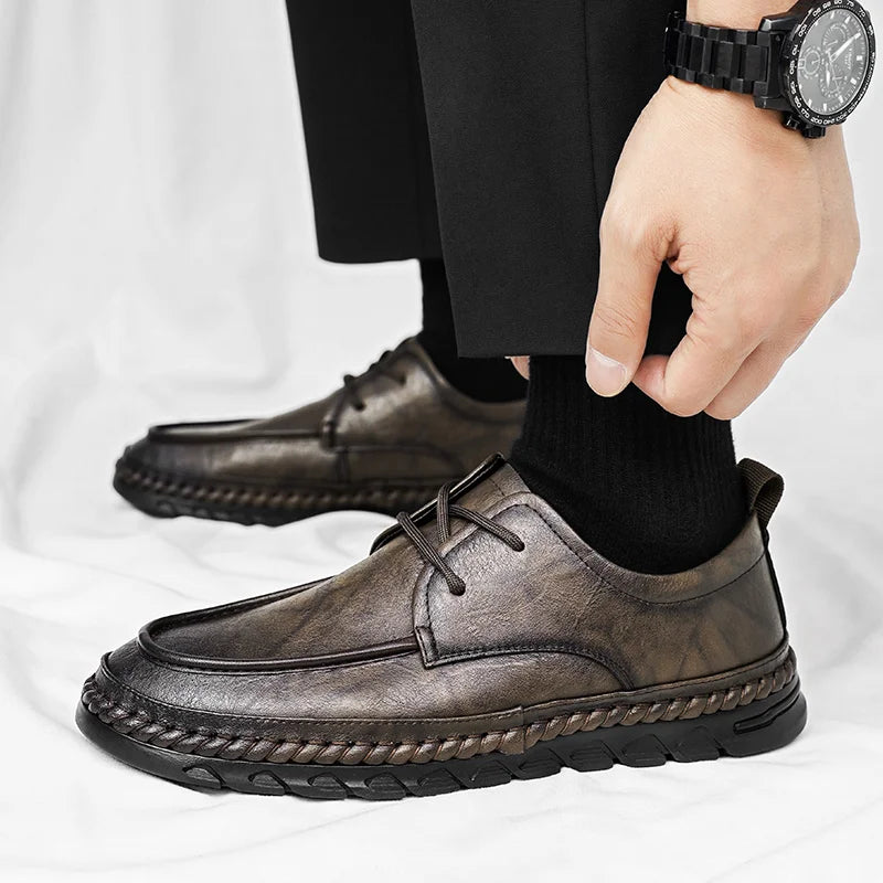 Riolio  Brown Suede Derby Shoes Men's Thick Sole Lace-Up Casual Blue Suede Leather Dress Shoes Office High Quality Leather Shoes