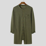 Riolio Sexy Pajamas Jumpsuit Men Solid Color Tight O Neck Long Sleeve T Shirt and Shorts New One-piece Buttons Home Clothes