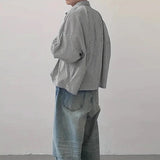 Riolio  New Japanese Trendy Men Shirts Light Luxury Textured Lapel Striped Long Sleeve Cardigan Tops Leisure Premium Loose Blouse M-2XL