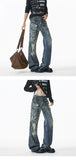 Riolio Jean Men Unique Design Graffiti Street Style Drag Jeans Urban Trendy Fashion Distressed Long Fit Casual Denim Pants Edgy Hip Hop