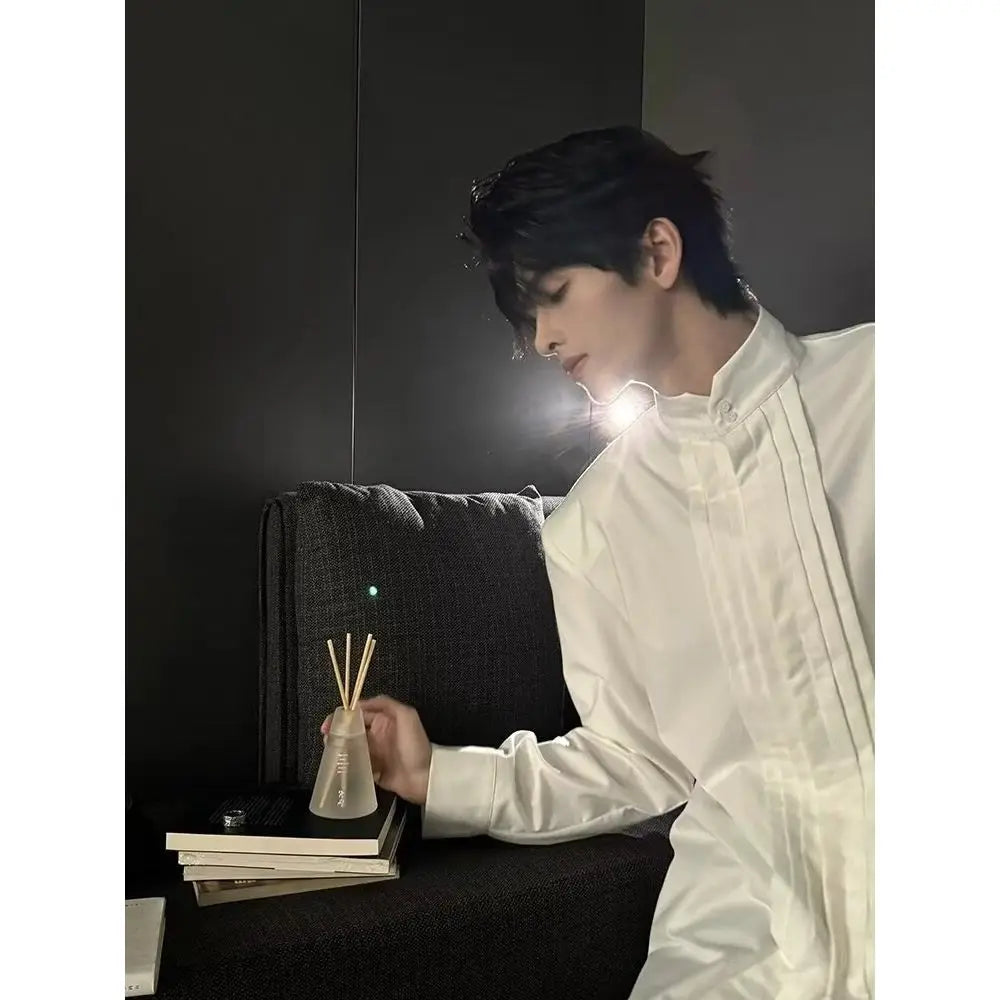 Riolio Spring New Niche Shirt Deconstructed Stand Collar Long-sleeved Shirt Men's Mature Elegant Youth Design Feel Loose Casual Blouse