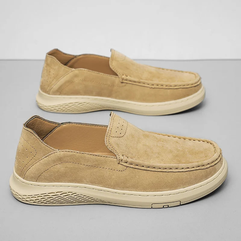 Riolio Men's Suede Leather Comfort Loafers, Flat Casual Slip-on Shoes, Fashion Suede Flats, Classic Round Toe Soft Leather Loafers