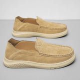 Riolio Men's Suede Leather Comfort Loafers, Flat Casual Slip-on Shoes, Fashion Suede Flats, Classic Round Toe Soft Leather Loafers