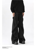 Riolio American High Street Pleated Pants Floor Mopping Micro Trumpet Black Trousers Luxury Sense Clean Fit Casual Curved Knife Pants