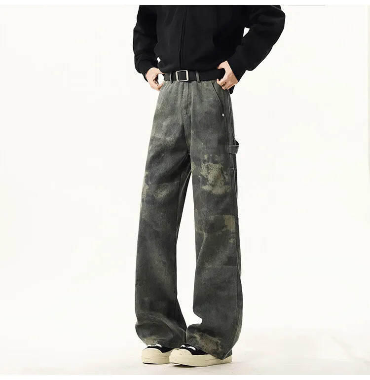 Riolio High quality Jeans Leopard Personality design Pockets Jeans Male American Style High Street Denim Pants Classic Denim Trousers