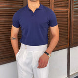 Riolio Spring Summer Knit Polo Shirt Men Casual Turn-down Collar Button Fashion Striped Solid Slim Tops Newest Ice Silk Cotton Knitwear