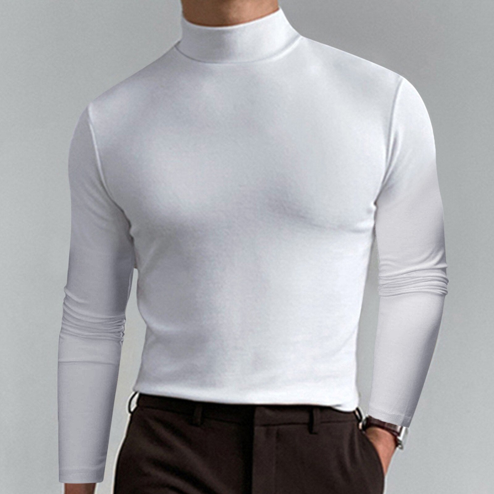 Riolio Turtleneck For Men Solid Colour Slim Elastic Thin Pullover Men Spring Autumn Turtleneck Men Knitting Basic Long Sleeve T-shirt