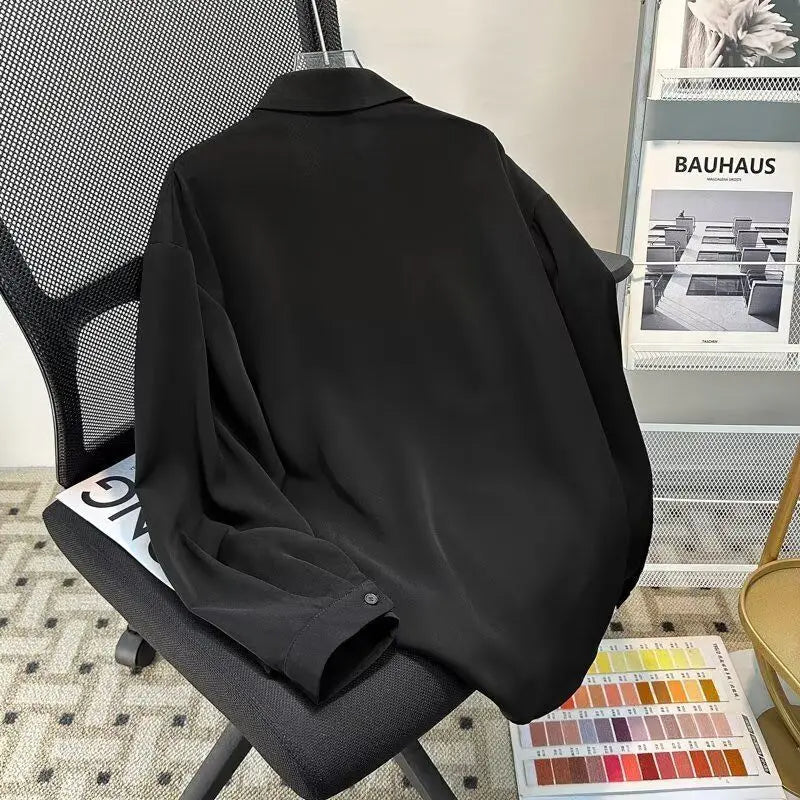 Riolio Korean High-end Long-sleeved Shirt Men's Solid Color High-end Droop Top Spring and Autumn Loose Handsome Shirt Chic Streetwear