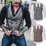 Riolio Men's Seampunk Suit Vest Wool Tweed Slim Fit Leisure Cotton Double Breasted Business Waistcoat