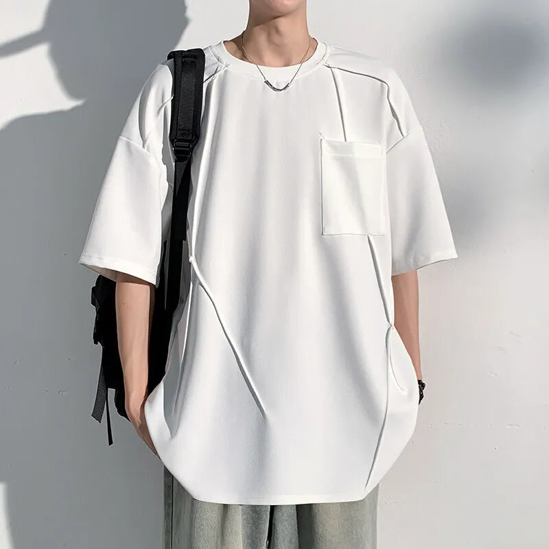 Riolio Summer Short Sleeved T-shirt Men Black White Casual T Shirt Streetwear Hip-hop Loose Round Neck Tshirt Mens Top Plus Size 4XL