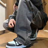 Riolio Men's jeans fashion Side Zipper Pants New Fashion men streetwear Jeans Loose Straight Denim Pant Mens  jeans homme hip hop