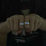 Riolio Fashion Blue Green Luminous Light Star Ring Glow In Dark Fluorescent Heart Ring Women Men Couple Adjustable Finger Rings Jewelry